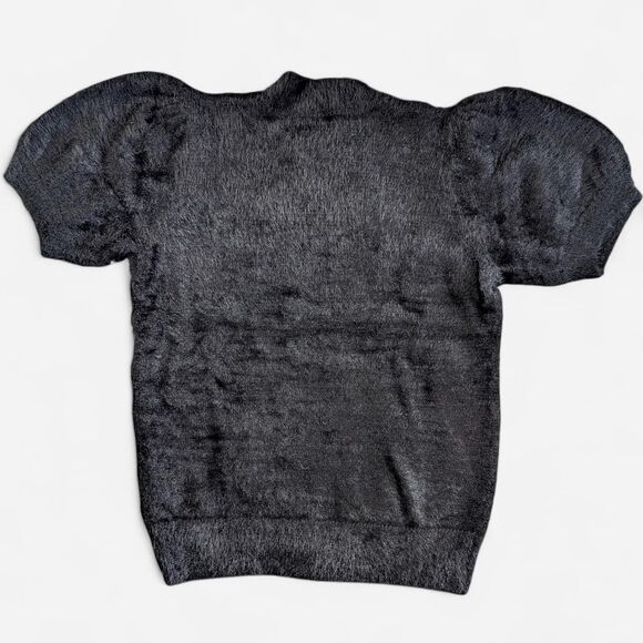 NWT Black Fuzzy Short Sleeve Puff Sleeve Sweater WOMENS SIZE MEDIUM - Picture 7 of 8